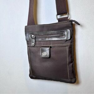Roots Y2K Era Brown Nylon Leather Trim Crossbody Bag Travel Pouch